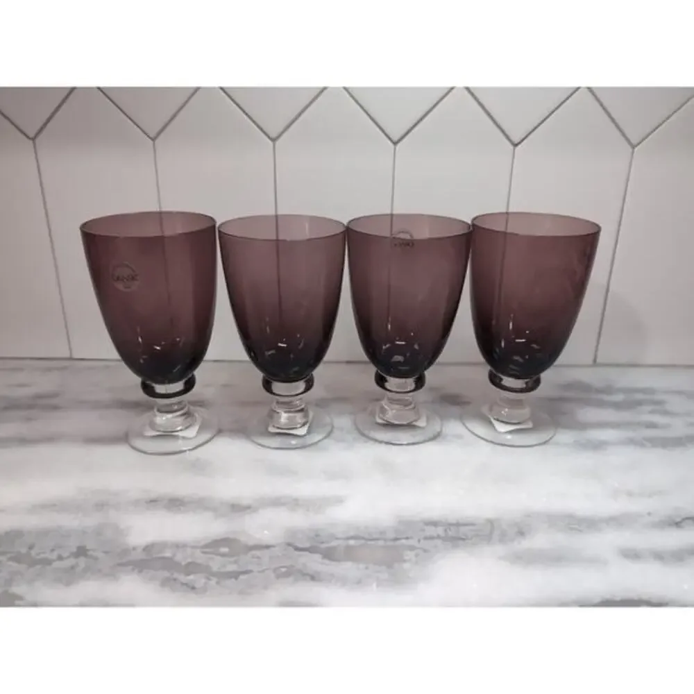 Dansk Crystal Madras‎ Goblets Set, Amethyst Purple Iced Tea Glassware, Set of 4